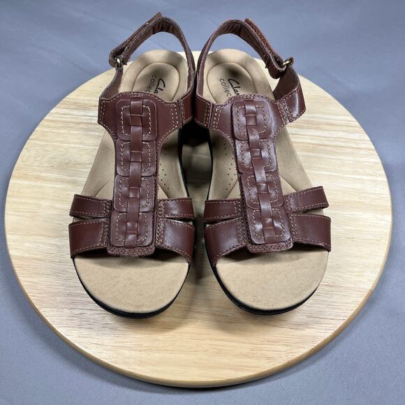 Clarks Laurieann Kay Sandals Womens Size 9M Brown T Strap Slingback Adjustable - Picture 2 of 15